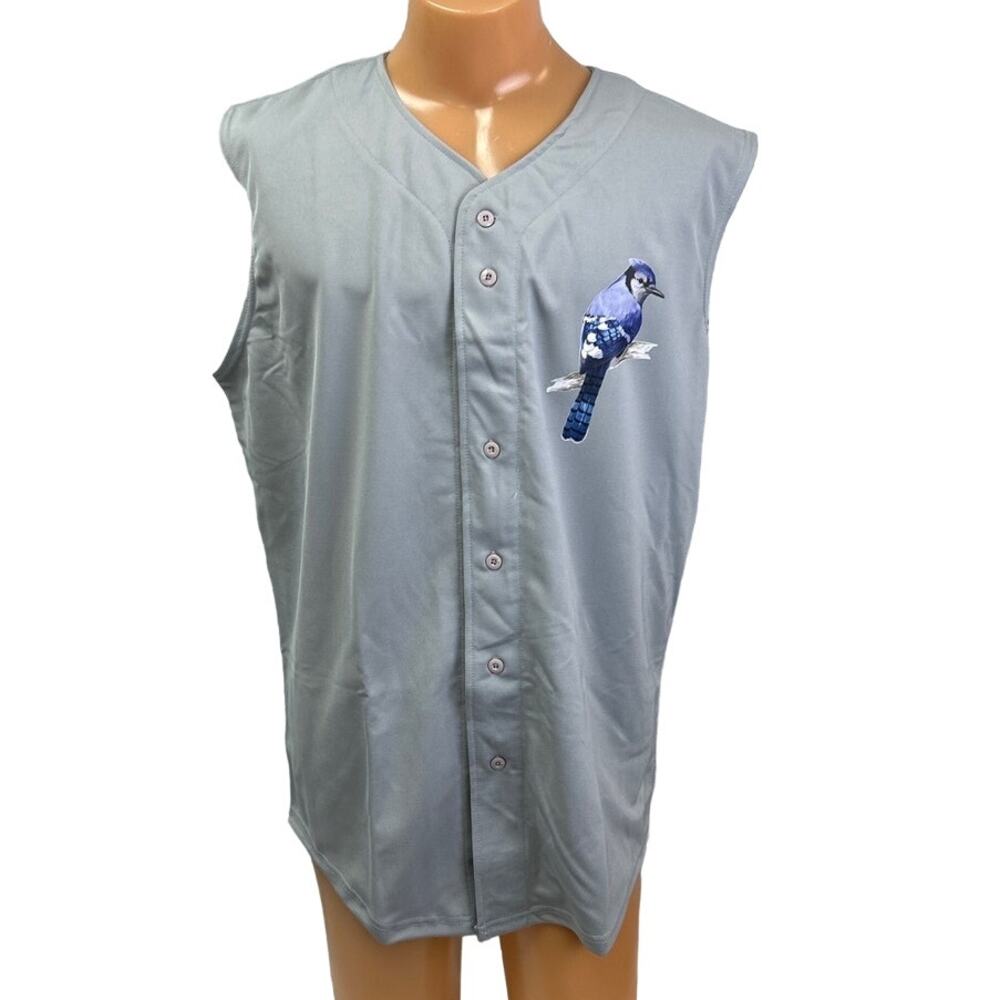 New Tag Team Mens Large Blue Jay Button Down Sleeveless Baseball Jersey